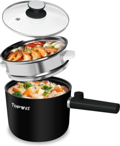 Topwit 1.5L Electric Hot Pot with Steamer, Black