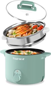 Topwit 1.5L Multi-Use Electric Hot Pot with Steamer, Green